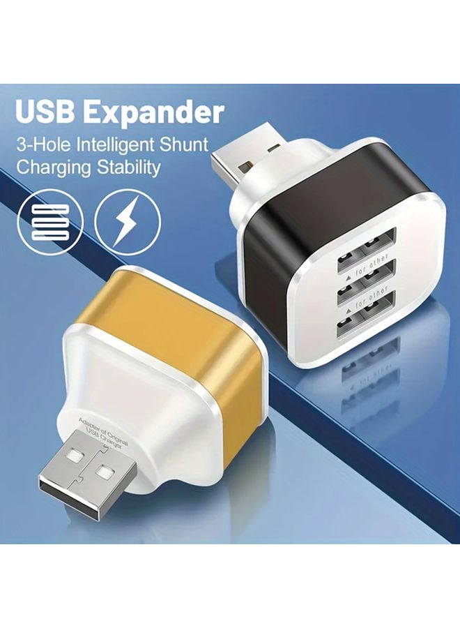 محور USB 2.0 الذهبي 3 منافذ شاحن مضغوط ممتد للكمبيوتر مكتب المنزل - Image 4